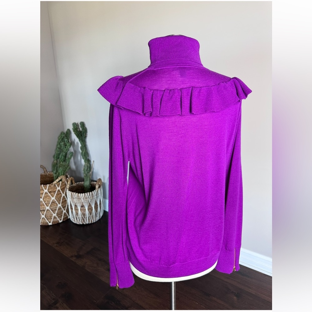 J. Crew Ruffle Turtleneck 100% Merino Wool Purple Womens XL - Picture 4 of 9